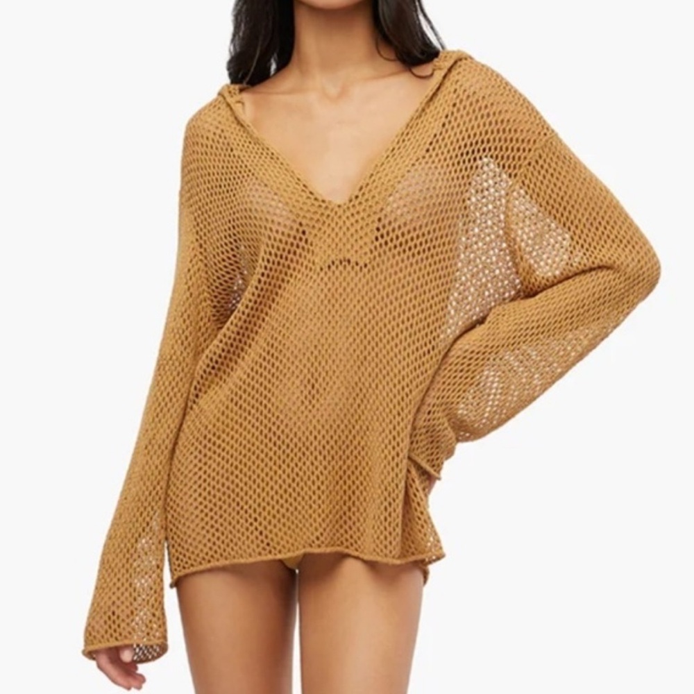 WeWoreWhat Hooded Crochet Mini Cover Up Dress Size: L/XL